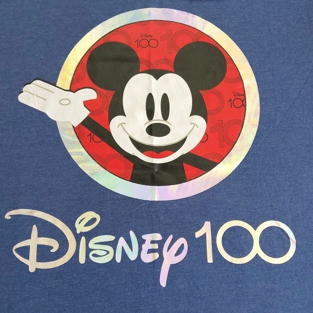 Disney Parks Shirt Adult Large Blue 100 Years Mickey Mouse Double Sided Graphic - Picture 2 of 8